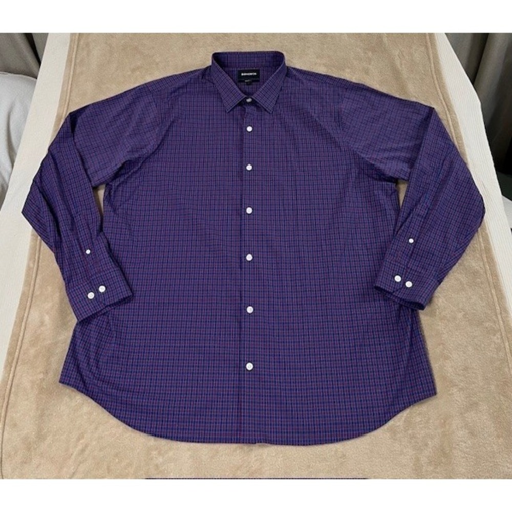 Bonobos Shirt Men 2XL Blue/Red Plaid Button Up Prominent Fit Long Sleeves EUC